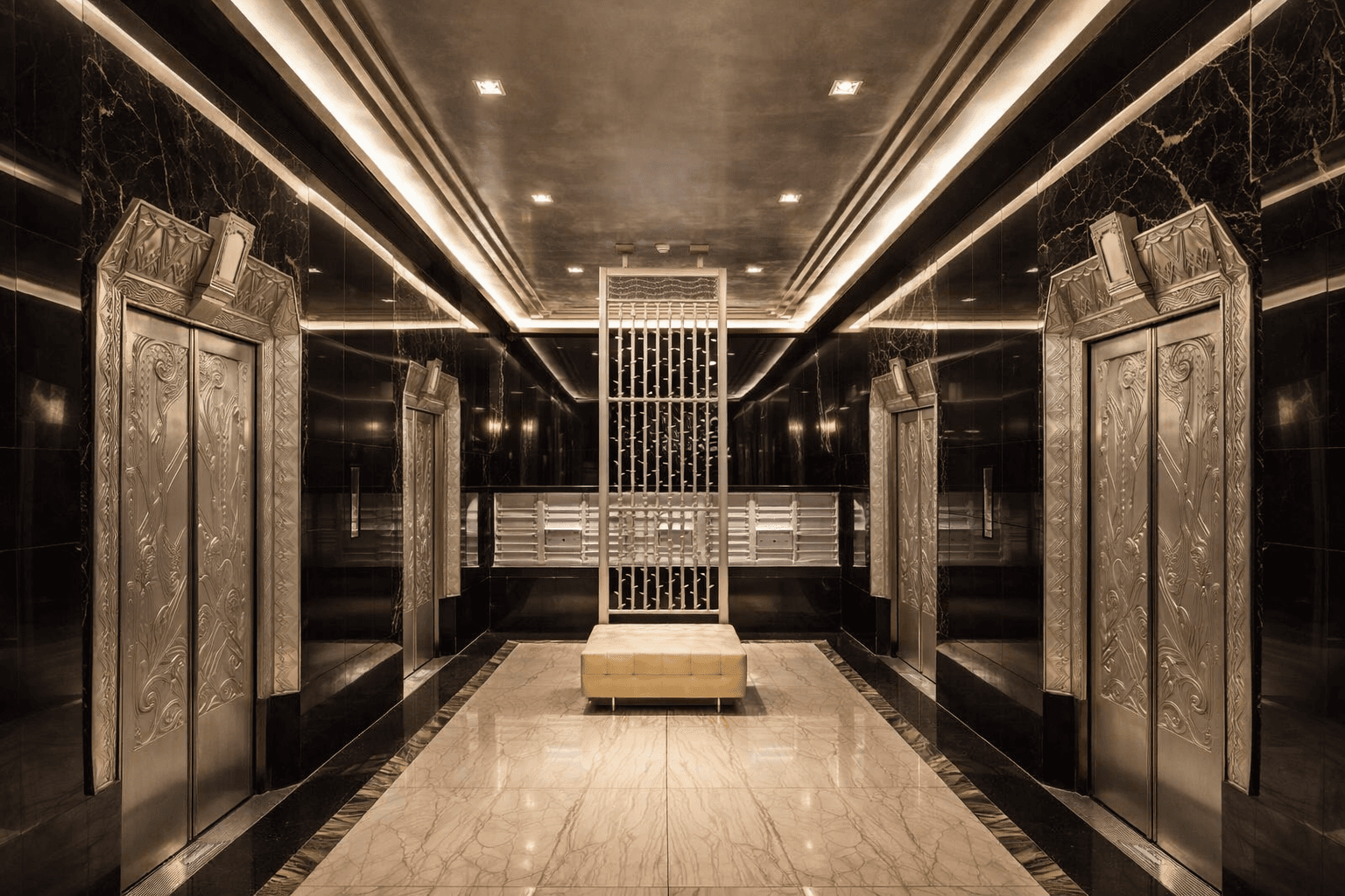 Marble elevator lobby at Nester Finn Financial District